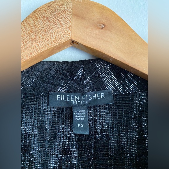 EILEEN FISHER Black Jacquard Open Front Long Blazer Jacket Coat Silver Artisan S - Picture 10 of 12